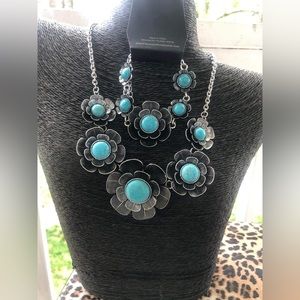 Turquoise and silver flower set